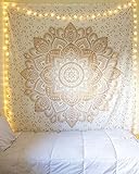 Golden Hippie Mandala Bohemian Taepstry Wandbehang – Passion Ombre indische Metallische Wandkunst, Hippie Wand Schlafsaal Schlafzimmer Dekor Bettwäsche Tagesdecke 215 x 230