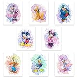 Mickey Mouse Aquarelldrucke – ungerahmtes Set mit 8 (20,3 x 25,4 cm) Mickey Mouse Wandkunst-Dekor – Minnie Mouse Raumdekor – Donald Ducks Daisy Duck Goofy Pluto D
