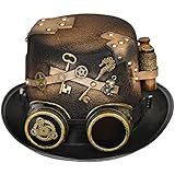 KONIEEJN Steampunk Zylinder Für Männer Mit Brille Bowler Zylinder Zylinder Party Kostüm Karneval Nachtclub Steampunk Zylinder Mit B