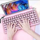 MLYYYDSS Retro Schreibmaschine Tastatur, Bluetooth Kabellos Mechanisch Tastatur, Anschluss Mehrerer Geräte für PC/MAC/Laptop/Tablet/Telefon,Pink