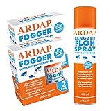 ARDAP Set 1 x 400 ml Flohspray + 4 x 100 ml Fogger gegen Flöhe + Zeckenzang