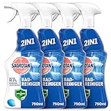 Sagrotan Bad-Reiniger Ozeanfrische – 2in1 Desinfektionsreiniger mit Antischmutzfilm für zuverlässige Hygiene im Badezimmer – 4 x 750 ml Sprü