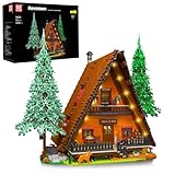 Mould King 16053 A-Frame Cabin Lighting Modellbausatz, Baumhaus Holzhütte Modulares Haus Bauklötze Set mit LED Set, Geschenk zu Weihnachten für 14+(3398 Teile)
