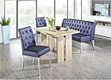 Beauty.Scouts Essgruppe Ohio II Wangentisch ausziehbar Eiche Sonoma 1x Polsterbank 2X Stuhl Lederimitat Dark Blue Esszimmer Küchenmöbel Esszimmermöb