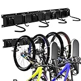 EXLECO Fahrradhalter Fahrrad Wandhalterung 4 Fahrräder & 3 Helm Verstellbare Fahrradhalterung Wand Fahrradständer Vertikale Wand Fahrradaufhängung mit Rahmenschutz für Wohnung Garage Aufbewahrung