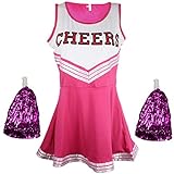 Cheerleader-Kostüm, Kostüm aus „High School Musical“ mit Pompoms, in 6 Farben und 5 Größ