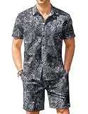 COOFANDY 2-teiliges Hawaii-Outfit für Herren, Blumenmuster, passendes Sommer-Strandhemd und Shorts-Sets, Schwarz, XXX-Larg