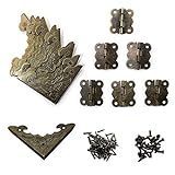 WJUAN 12 Stück Antik Design Holzkasten Schrank Jewelry Dekorative Box- Ecken und 6 Stück Vintage Scharnier (Einem Drehwinkel von 180 Grad), mit Genügend Feinen Bronzennägeln und Schraub