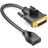 deleyCON DVI auf HDMI Adapter-Kabel - DVI Stecker zu HDMI Buchse 24+1-1080p Full HD HDTV 1920x1080 - vergoldete Kontakte - TV Beamer PC - Schw