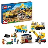 LEGO 60391 City Baufahrzeuge und Kran mit Abrissbirne, Spielzeug mit Bagger, Kipper und Transportfahrzeugen, Lernspielzeug für Kleinkinder ab 4 J