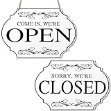 Rustikaler Holzladen Open und Closed Geschäftsschild Zweiseitiges Umkehrbares Come in We're Open or Closed Geschäft Hängendes Schild 11,8 x 7,8 Zoll (Weiße Tafeln, Schwarze Wörter)