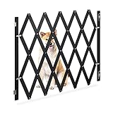 Relaxdays Hundeabsperrgitter, ausziehbar bis 140 cm, 87-97 cm hoch, Bambus, Hunde Schutzgitter für Treppe & Tür, schw