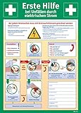 Anleitung zur Ersten Hilfe bei Unfällen durch elektrischen Strom, Hart-PVC, 400 x 560 mm, Erste Hilfe Schild, Rettungszeichen, 40 x 56