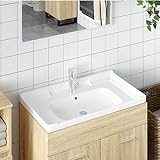 LAPOOH Waschbecken Weiß 91,5x48x23 cm Rechteckig Keramik, Aufsatzwaschbecken, Bathroom Sink, Waschtisch, Aufsatzbecken, Ablaufgarnitur - 153707