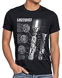 style3 Laserschwert Blaupause Herren T-Shirt Jedi Lichtschwert, Größe:L, Farbe:Schw