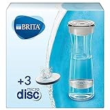 Brita Filterflasche, Pastellgrau, reduziert Chlor, Blei und andere organische Verunreinigungen für reineres Leitungswasser, 3 MicroDisc-Filter ink