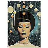 JUNOMI® Surrealismus Poster DIN A2 - Motiv 07 | Vintage Poster, Fantasie-Poster, Hippie, Planeten, 60er, 70er, 80er, Frauenporträt | Ohne R