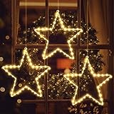 ELKTRY Weihnachtsdeko mit 3 metall Sterne, 135 LED Weihnachtsstern Beleuchtung Innen Batterie Warmweiß 8 Modi Timer Wasserdicht Fensterdeko Stern Außen für Fenster Kinderzimmer Weihnachtsbaum Balk