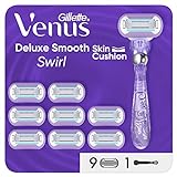 Gillette Venus Deluxe Smooth Swirl Rasierer Damen, Damenrasierer + 9 Rasierklingen mit 5-fach Klinge, Geschenk für F