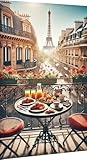 Diamond Painting Erwachsene Home Dekoration Diamant Malerei Kits Malen nach Zahlen Strass Stickerei 5D DIY Full Drill Pariser Frühstück mit Blick auf den Eiffelturm, friedlich,Quadrat Bohrer,25X45