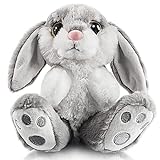 My OLi 8' Osterhase Plüsch Kaninchen Schlappohr Sitzende Hase Stofftier Grau Ostergeschenke für Babys Kinder Jungen M