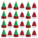 Amosfun Mini Weihnachtsmannmütze Lollipop Elf Hut Deko Lollypop Weihnachtsmann Hüte Finger Cap Weinflache Hut Weihnachten Party Deko 24 Stück (Rot und Grün)