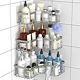 Menbyci 3 StüCk Duschablage Ohne Bohren Ecke, BadzubehöR Ohne Bohren, Shampoo Halterung FüR Dusche, Eckregal Badewanne, Ablage Dusche Dusch Organizer FüR Badezimmer Dusche Aufbewahrung (Silber)