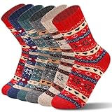 Zhufas 6 Paar Thermosocken Damen Bunt, Wollsocken Damen, Winter Dicke Damensocken Atmungsaktive Weiche Socken,Langanhaltend Warm 36-42