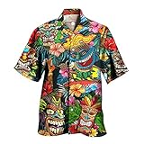 Briskorry Hawaii Hemd Männer 3D Druck Hawaiihemd Vintage Kurzarm Hemd Lässig Herrenhemden Revers Freizeithemd Atmungsaktiv Sommerhemd Strand Strandhemd Schnell Trock