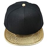 KYEYGWO Unisex Hip Hop Kappe, Snapback Caps Mütze für Herren und Damen Verstellbar Flat Brim Baseball Cap, Gold & Schwarz(einstellbar), Einheitsgröß