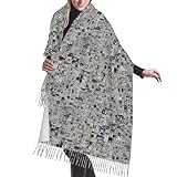 BREAUX Damen Schal mit Schneeflocke und Pinguin-Ballon bedruckt, Herbst- und Winter-Schal, warmer Schal mit Quaste aus Kaschmir, Hd Zeitung, O