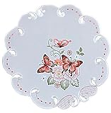Tischdecke 40 cm Rund Sekt Schmetterlinge Rot Bunt Gestickt Deckchen Frühling Sommer (40 cm)