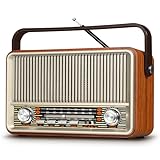 PRUNUS J-120 AM/FM/SW Retro Radio Klein, Kofferradio mit 1800mAh Akku, oder AC-Strom, Küchenradio Nostalgie Radio mit Bluetooth, Unterstützt USB/TF/AUX, Einfaches Radio für Senioren.[Hellgold]