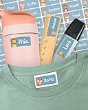 melu kids® Namensaufkleber für Kinder - Kleidung & Gegenstände (50 Stück) Kita/Schule - Namensschilder waschmaschinenfest und personalisiert (blau)
