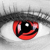 Meralens 1 Paar Farbige Anime Sharingan Kontaktlinsen Kakashi Naruto in rot schwarz perfekt zu Manga Hereos of Cosplay, Halloween mit gratis Kontaktlinsenbehälter rote 12 Monatslinsen ohne Stärk