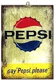KUSTOM ART Wandbild im Vintage-Stil, Serie Werbung Retro' Vintage Pepsi Druck auf Holz, 25 x 18