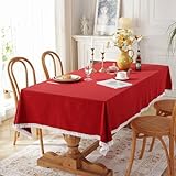 Tischdecke Spitze Vintage, Baumwolle Einfarbig mit Spitzensaum Tischtuch für Esszimmer, Garten, Party, Hochzeiten oder Haushalt, Rot, 90 x 90