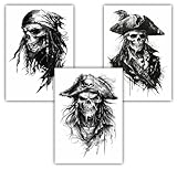 Samunshi® 3x Poster Totenkopf Kunstdruck Set mit Piraten Piratenschiff Motiven Bilder für Jugendzimmer Deko Geschenk DIN A3 29,7x42