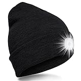 SPGOOD LED Beanie Beleuchtete Mütze mit Licht Laufmütze Herren Damen Kappe Lampe USB Nachladbare Mütze Winter Warm Stirnlampe mit LED Licht für Jogger,Camping,Laufen(Schwarz)