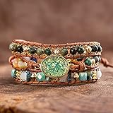 YPYSD Bohemian Grüne Ovale Opal-Armbänder Goldene Link-Kette Afrikanische Natursteine ​​Perlen-Armreifen Tik Tok Armb