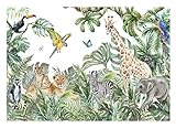 Fototapete Kinderzimmer Dschungel Tiere Wald Natur - inkl. Kleister - für Kinder Babyzimmer Vlies Tapete Vliestapete Wandtapete Motivtapeten Montagefertig (368x254 cm)