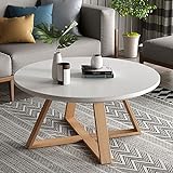 SORVA Runde Couchtische für Wohnzimmer, 2er-Set, Weiß und Grau, moderner und minimalistischer Kleiner Beistelltisch mit verdickten Holzbeinen, robust und einfach zu montieren (Farbe: Weiß, Größe: