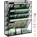IOUGDSEC Zeitschriftenhalter Wand, Hängeorganizer Wandablagefächer A4, 6 Fächer Prospektspenderset, Metall Hängeorganizer, Dokumentenablage Schw