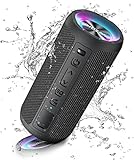 Ortizan Bluetooth Lautsprecher mit Licht, Musikbox Tragbarer Bluetooth Box mit IPX7 wasserdicht, Dualen Bass-Treibern, 30h Akku, Freisprechfunktion für Phone, Draußen, Beidhändig Schw