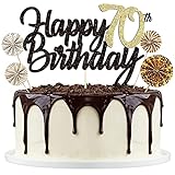Tortendeko Schwarzes Gold 70th, Happy Birthday Cake Topper, Papierfächer Cupcake, 70. Kuchendeko Tortenstecker für Geburtstag Deko Männer F