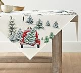 Artoid Mode Lastkraftwagen LKW Baum Weihnachten Tischdecke, Saisonnal Tischwäsche Winter Küche Tisch Dekoration Drinnen Urlaub Party Dekor 85x85