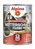 Alpina Holz-Wetterschutz-Farben – Anthtrazitgrau, deckend – bis zu 12 Jahre Schutz vor Witterung und Nässe – schmutzabweisend, deckend & ergiebig – 2,5 L