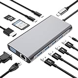 USB C HUB, 12 in 1 USB C Adapter Docking Station mit 4K-HDMI, VGA, 3*USB 2.0, USB3.0, USB C Data, PD3.0, Ethernet RJ45 Port, SD/TF, 3.5mm AUX, Kompatibel für MacBook Pro/Air, Mehr Type C G