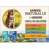 IAMS Naturally Katzenfutter Nass in Sauce - hochwertiges Nassfutter mit Fleisch und Fisch für erwachsene Katzen, Land & Sea Collection, 12 x 85 g