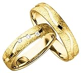 2x Eheringe Partnerringe Trauringe Verlobungsringe Freundschaftsringe Silber in Gold Plattiert *mit Gravur und 3 Steinen* P955-G